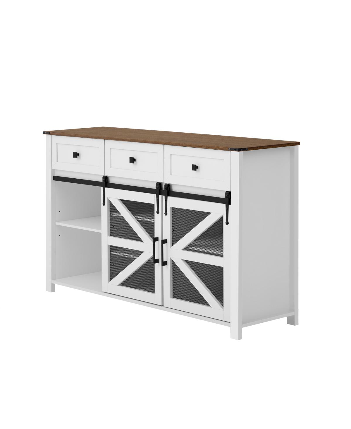 Streamdale Furniture 55" Sliding Barn Door Sideboard with 3 Drawers & Adjustable Shelves