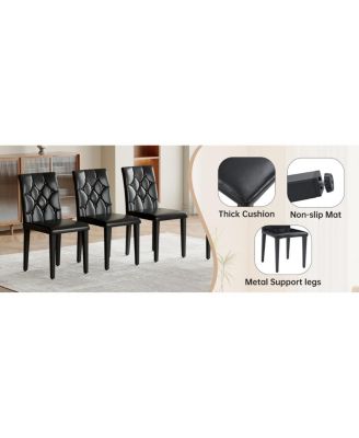 Black Faux Wood Grain MDF Dining Table Set with 4 Black PU Chairs