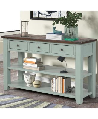 48" Solid Pine Wood Console Table with 3 Drawers & 2 Shelves
