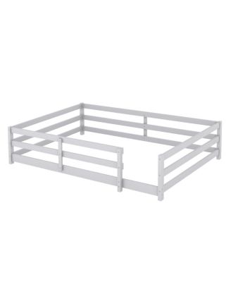 Full Size Montessori Floor Bed with Fence, Kids, Girls, Boys