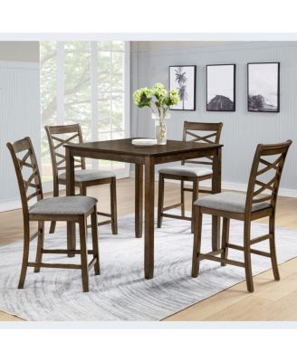 5-Piece Counter Height Dining Table Set with 4 Chairs, Walnut