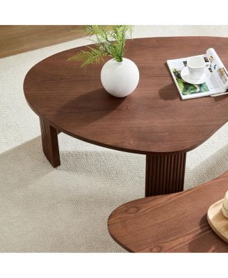Modern Irregular Shape 2-Piece Coffee Table Set, Walnut Color