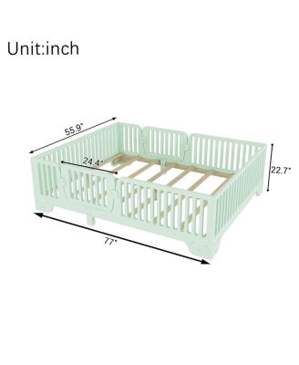 Full Montessori Floor Bed with Fence and Door, Mint Green