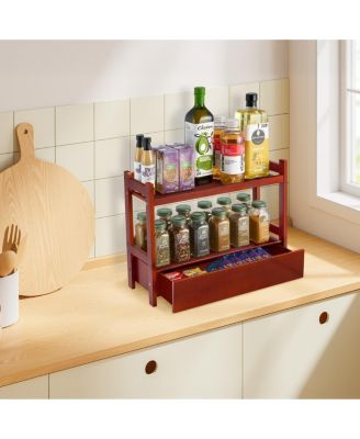 2-Tier Bamboo Counter Organizer with Drawer Bamboo for Vanity, Matcha Station, Bathroom Sink Organizer Countertop, Kitchen & Office Storage