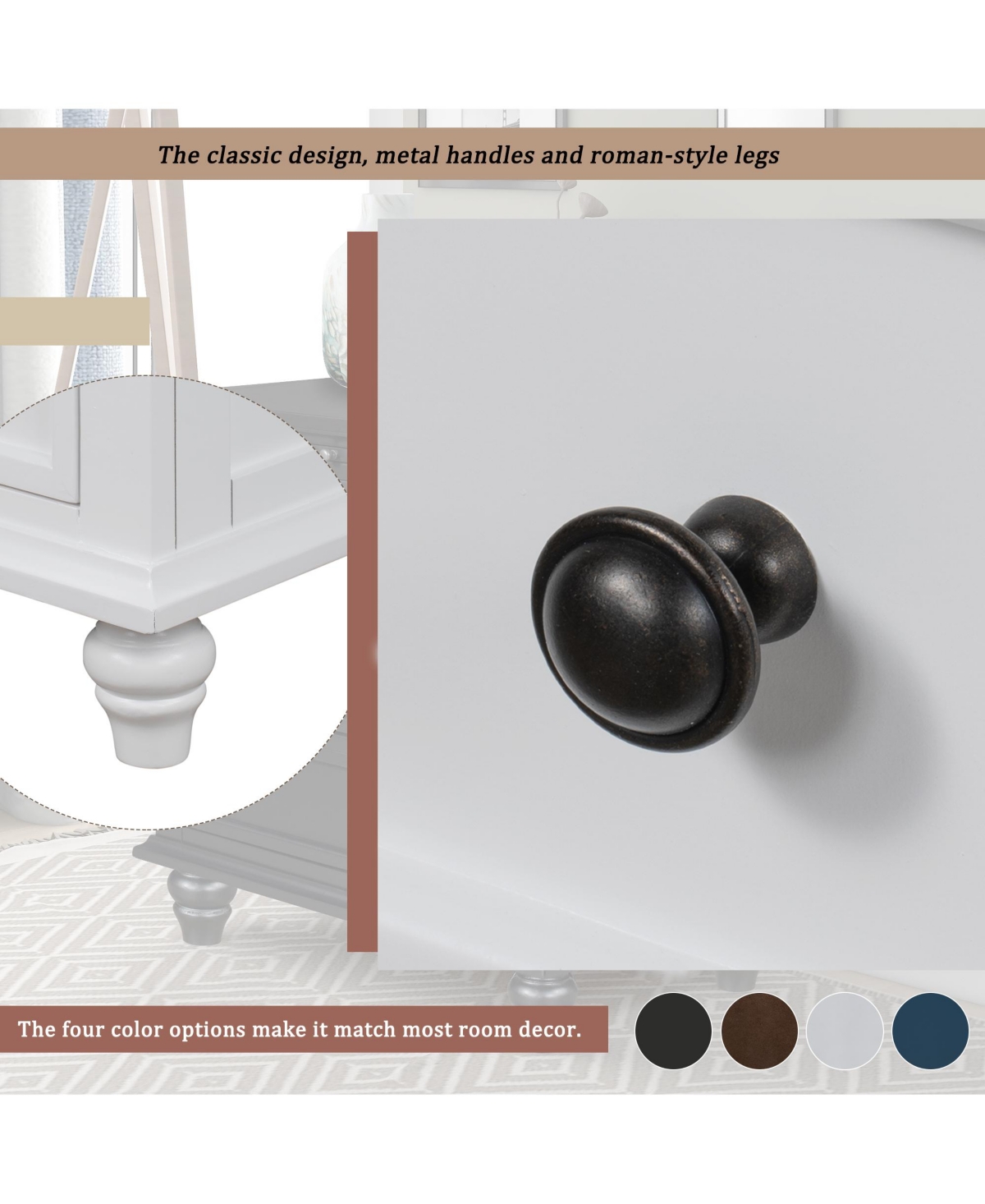 Rainsken 28'' Wood Nightstand, Bedside Cabinet with 3 Storage Drawers and Pull-out Tray, Bedside Accent Table for Bedroom and Office (White)