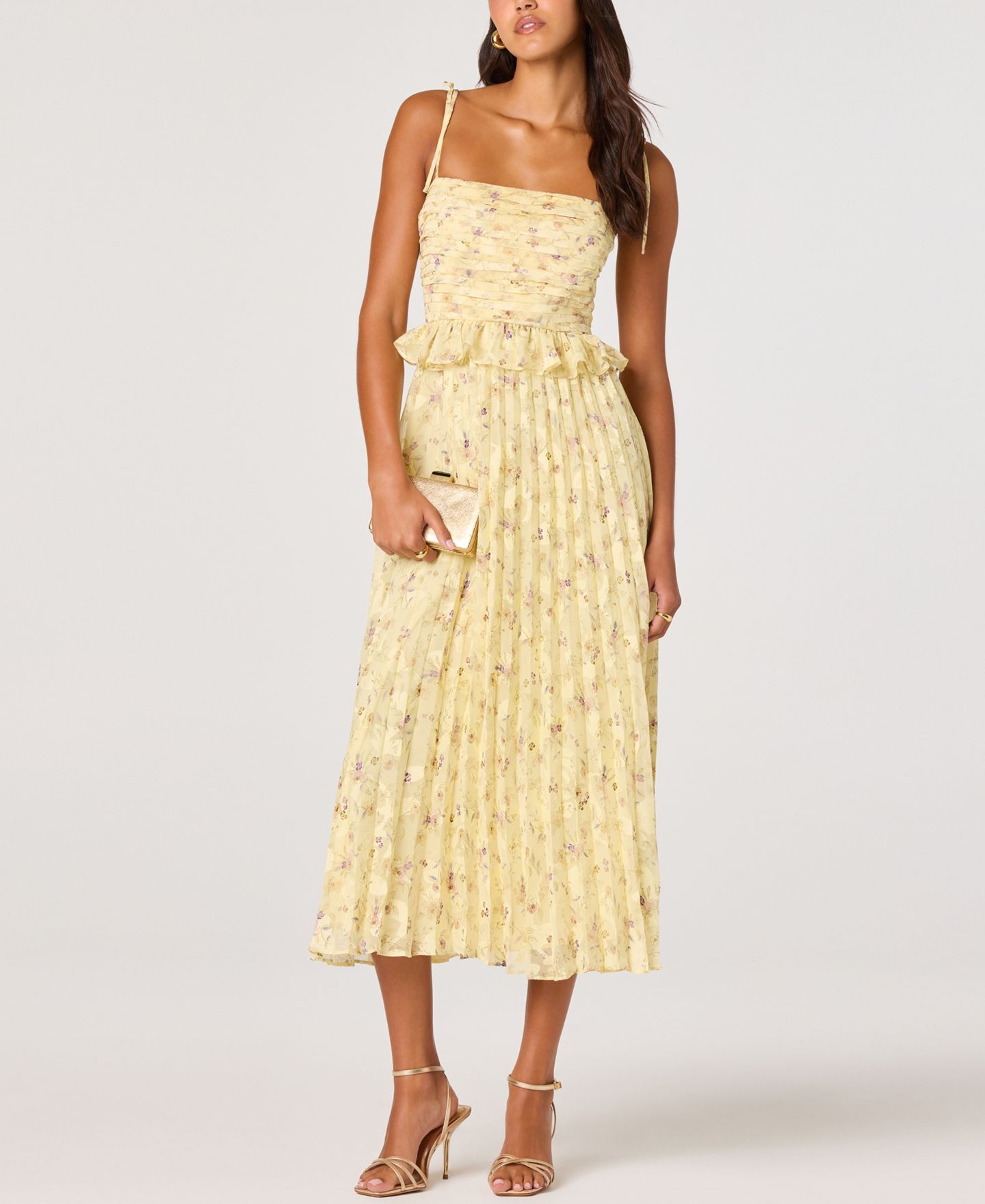 Женское платье ASTR the Label Emerys Square Neck, цвет: Жёлтый с принтом — фото 1