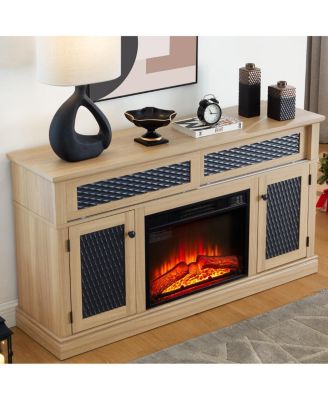 Embossed Pattern TV Stand with 23" Fireplace, Media Console, Light Oak, 58.27"W