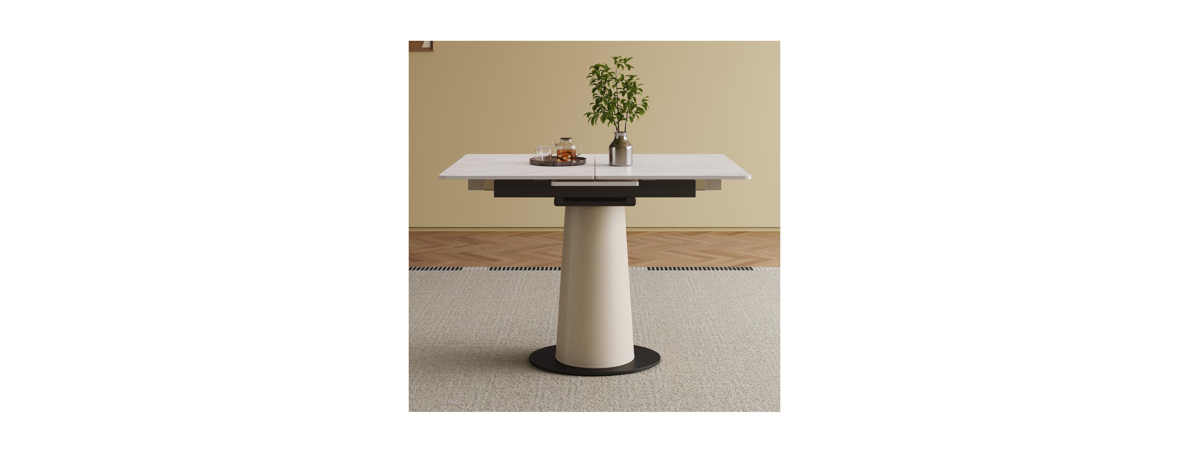 Streamdale Furniture Retractable Rock Slab Folding Dining Table, Modern Expandable Table with Leather Base