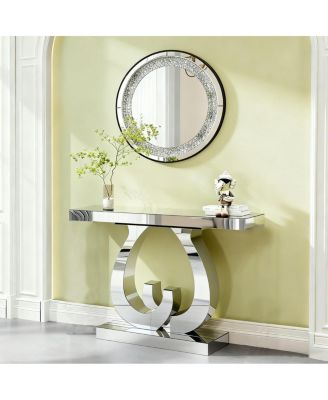 Modern mirror side table with double C-shaped base