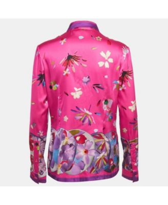 Women's Pink Floral Print Satin Long Sleeve Shirt