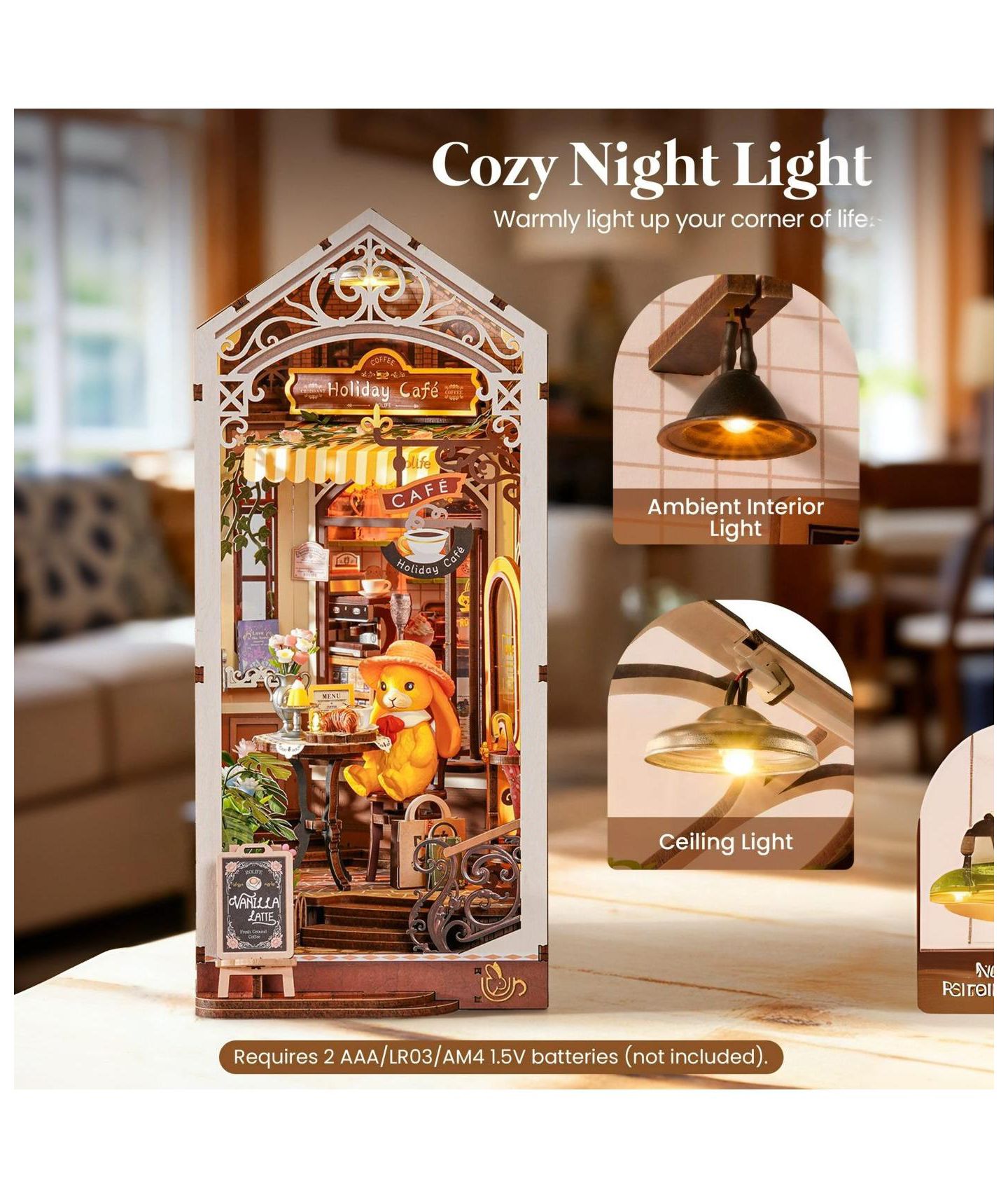 Детские конструкторы Flash Popup Holiday Cafe 171-Piece 3D Wooden Book Nook Kit, Ages 14+ — фото 3