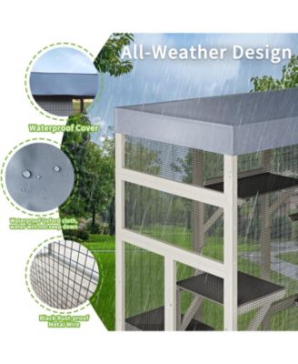 Gray Wooden Outdoor Catio with 2 Napping Boxes