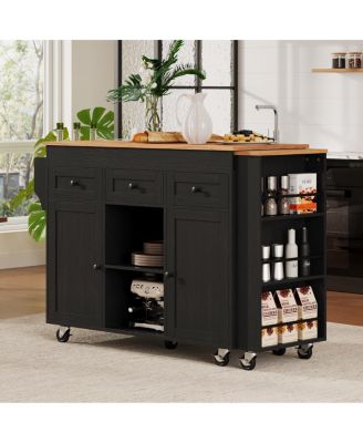85.5" Extendable Kitchen Island with Storage, Power Outlet, 3 Drawers, 2 Doors