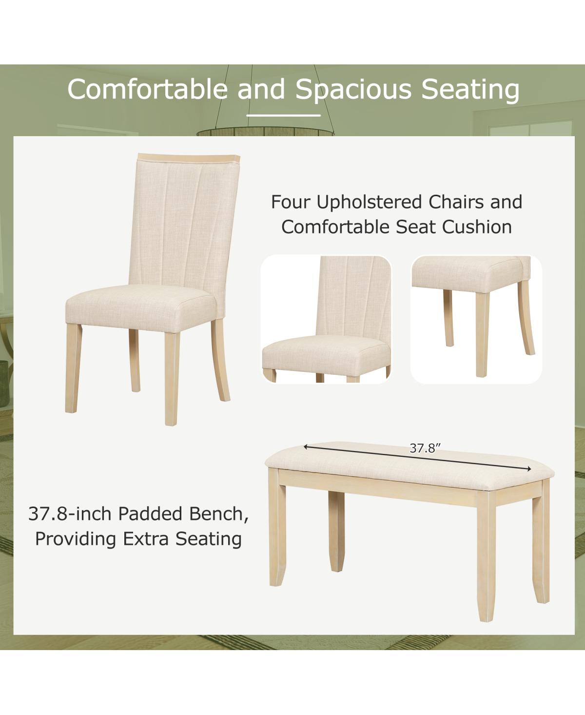 Streamdale Furniture Contemporary 6-Piece Extendable Dining Table Set with Removable Leaf and Bench