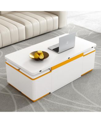  Lift-Top Coffee Table with Storage Stools & Foldable Top