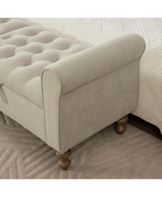 65.75" Wide Modern Upholstered Storage Bench with Double Lids & Rolled Armrest