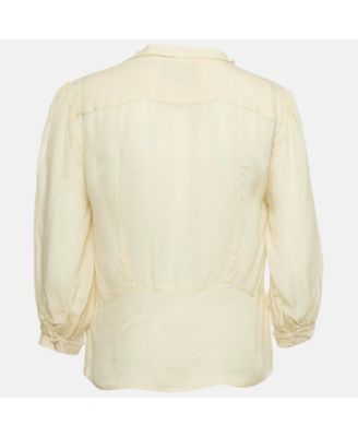 Women's Deluxe Cream Patterned Silk Tack Dob Blouse
