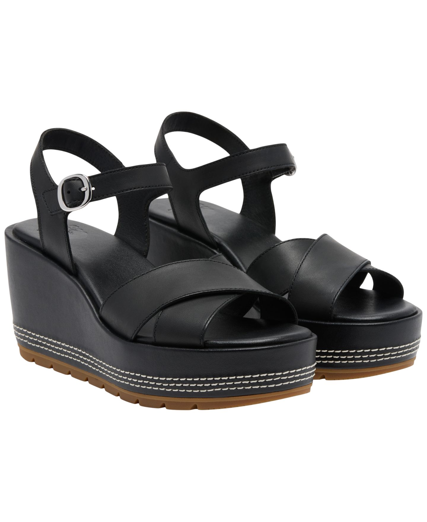 Женские сандалии Sorel Sunpeak Wedge Heel Ankle-Strap, цвет: Чёрный / Карамельный — фото 6