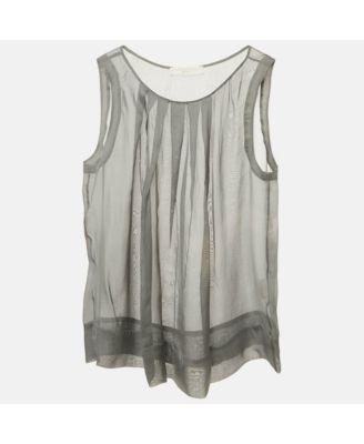 Women's Grey Silk Sheer Sleeveless Top