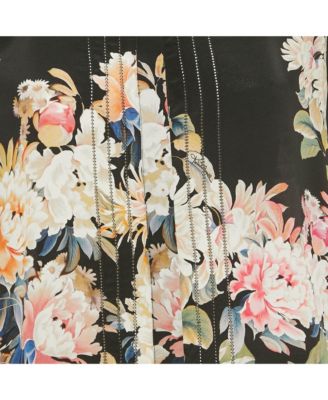 Women's Black Floral Print Silk Blouse