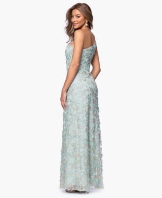 Petite 3D Flower One Shoulder Ball Gown