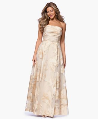 Petite Jacquard Strapless Long Ball Gown