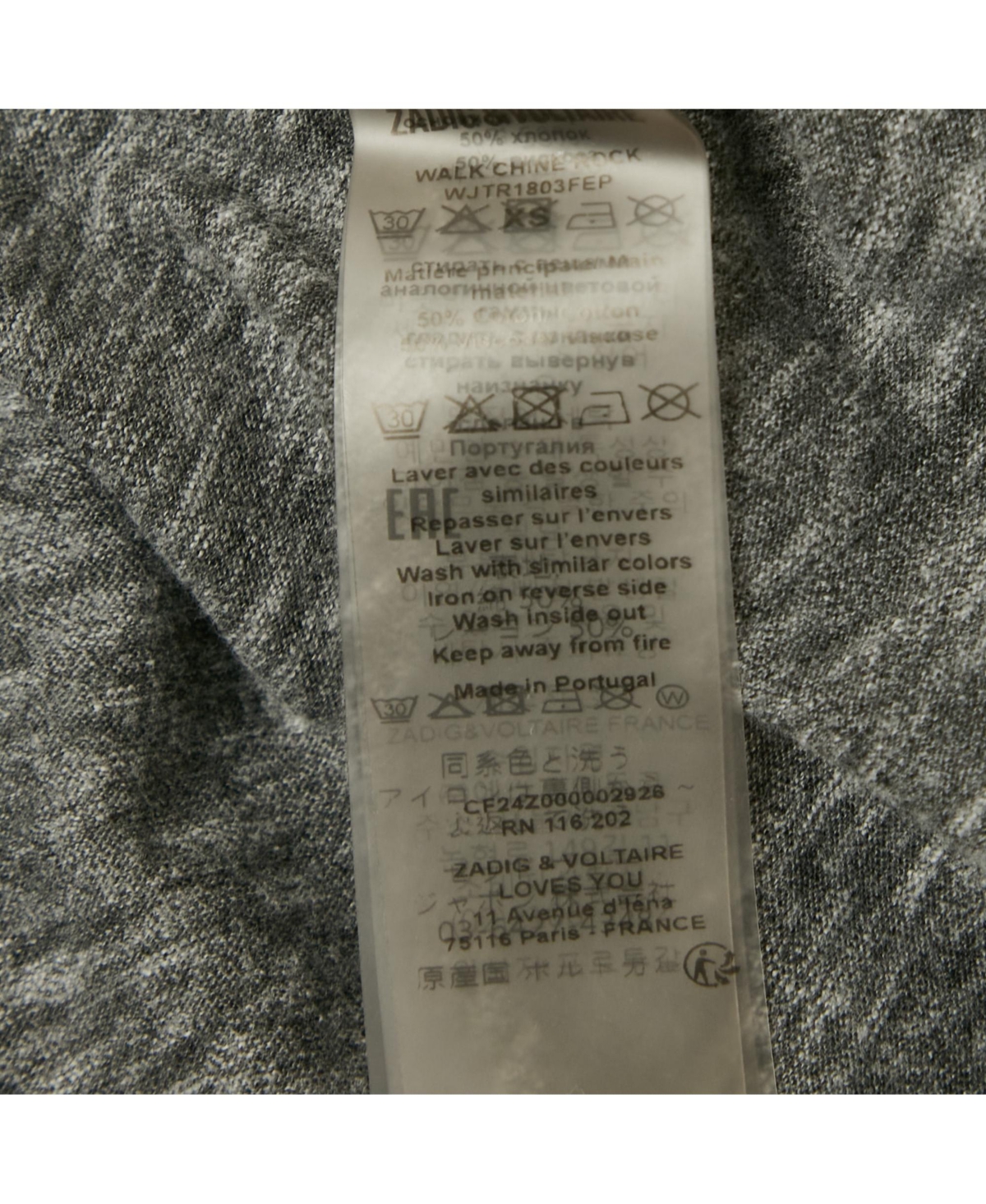 Pre-Owned Zadig & Voltaire Women's Grey Flocked Jersey Walk Chine Rock T-Shirt