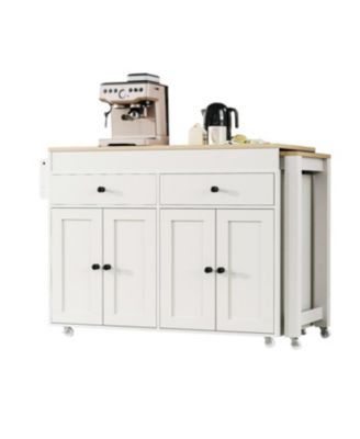 74.5" Extendable Dining Table Kitchen Island Cart with Wheels, White