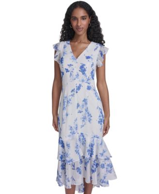 Women's Flutter-Sleeve V-Neck Midi Dress