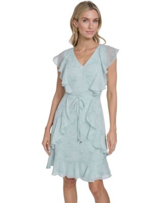 Women's Flutter-Sleeve Belted Mini Dress