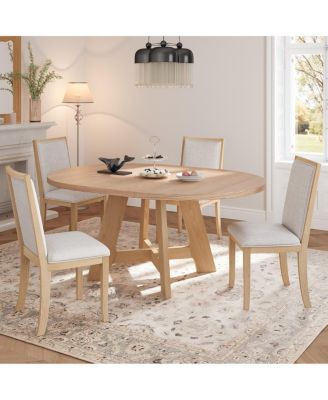 Farmhouse Extendable Round Dining Table Set for 4 with Removable Leaf and Chairs