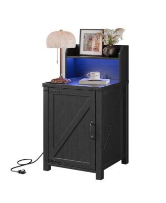Farmhouse Barn Door Nightstand with Charging Station