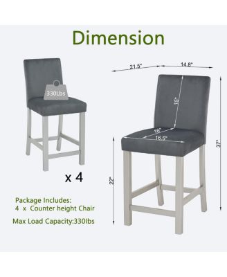 Counter Height Chairs Set for 4, Padded Seat Barstool for Dining Room, Silver Gray