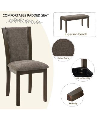 6-Piece Farmhouse Rustic Dining Table Set with Bench and Chairs, Dark Walnut