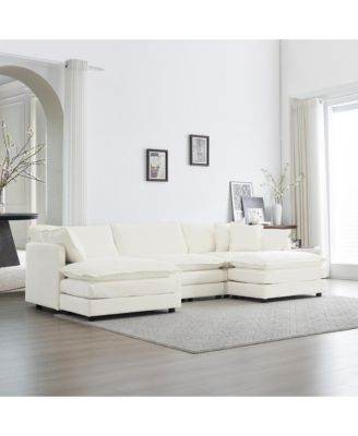 White 5 Seat U shaped Sectional Sofa with Reversible Footrest 2 Ottomans