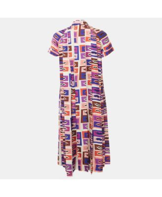Women's Multicolor Printed Pleated Silk Mini Dress