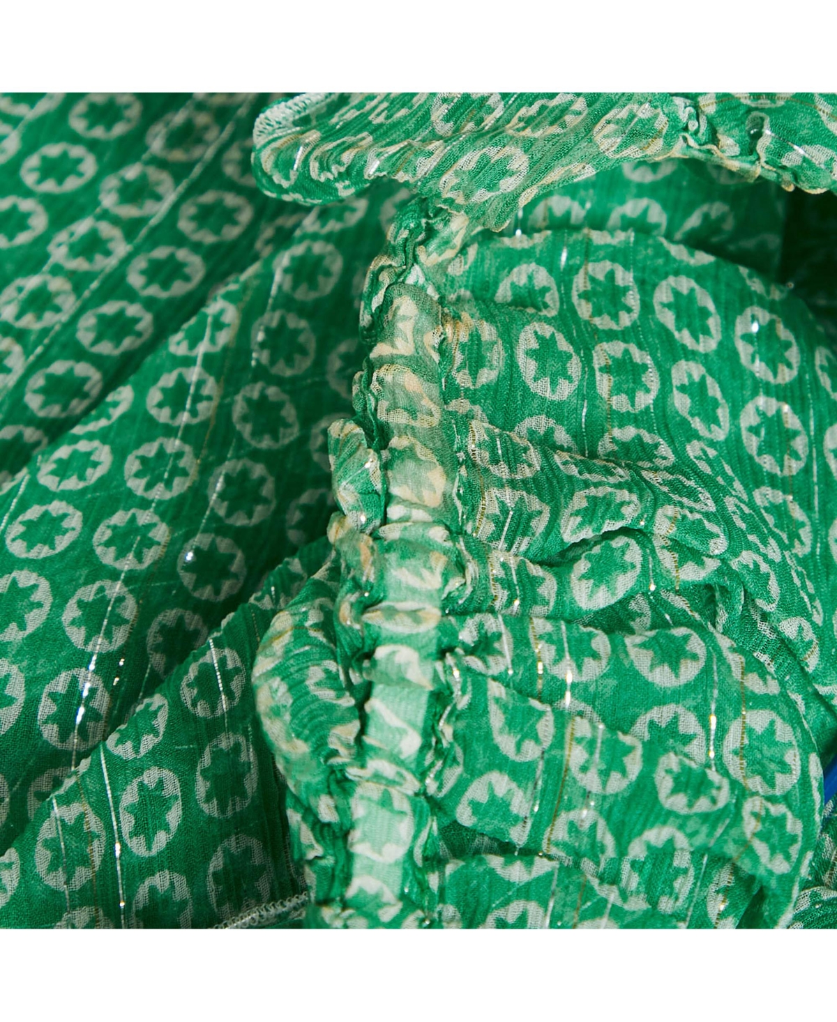 Pre-Owned Stella Mccartney Women's Green Stars Print Lurex Georgette Ruffled Top