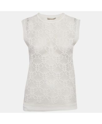 Women's White Stretch Lace Sleeveless Sheer Top