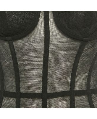 Women's Black Stretch Mesh Sheer Corset Top