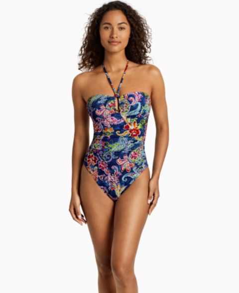 Женские купальники Lauren Ralph Lauren Women's Ring Bandeau Neck One-Piece Swimsuit