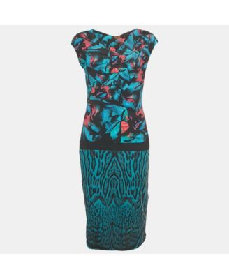 Women's Blue Printed Jersey Midi Dress