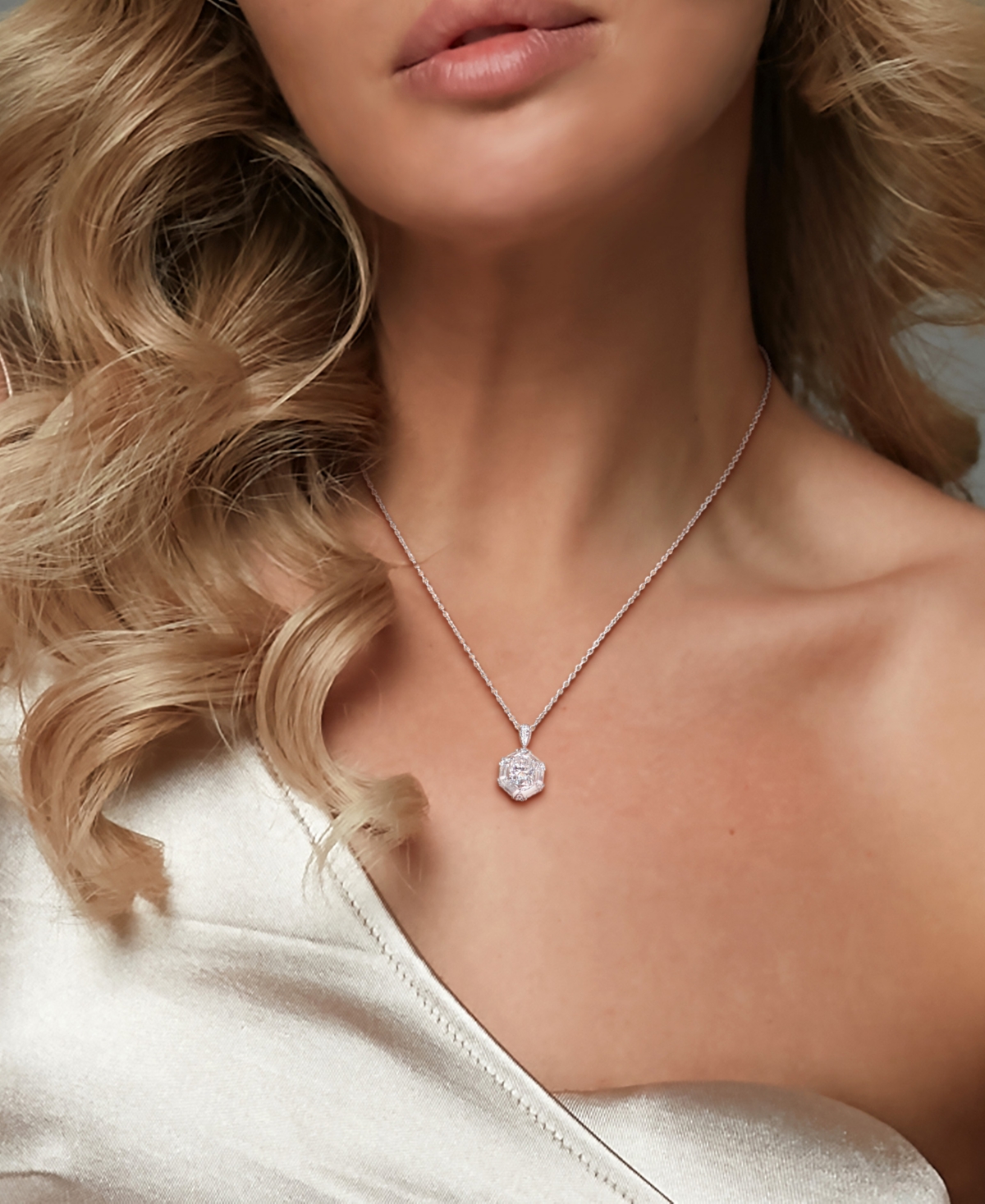 Macy's Moissanite (2-1/5 ct. t.w.) Cluster Pendant Necklace in Sterling Silver