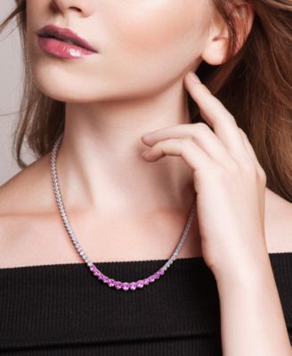 Sapphire (5-1/3 ct. t.w.) and White Sapphire (16 ct. t.w.) Tennis Necklace in Sterling Silver