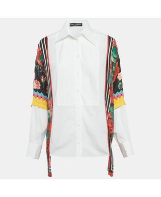 Women's White Foulard Print Cotton Poplin Oversize Shirt