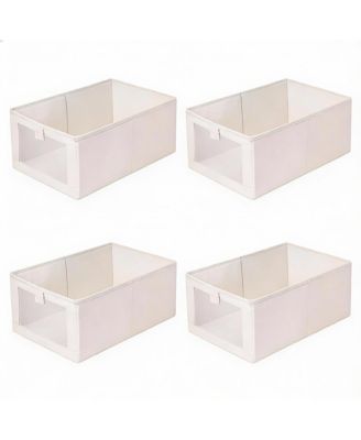 4 Pack Foldable Linen Storage Bins with Clear Window for Multi-Purpose Use