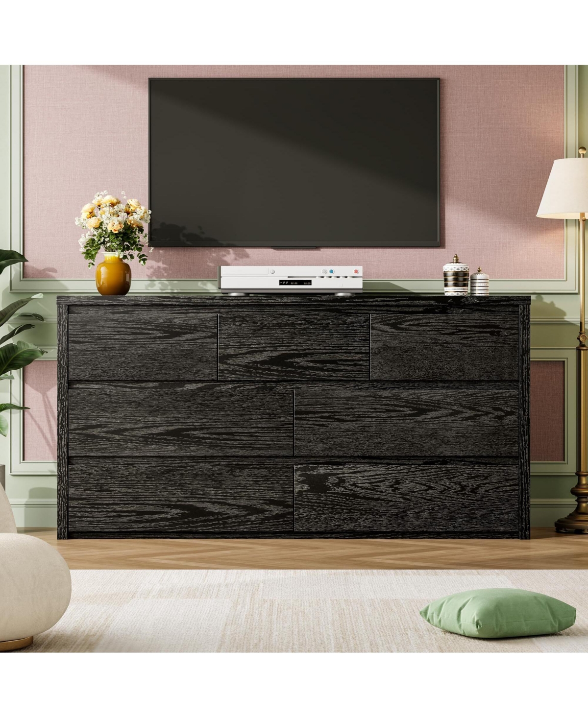 gaomon 7-Drawer Dresser for Bedroom, Wide Handle-Free Wooden Chest of Drawers, Black