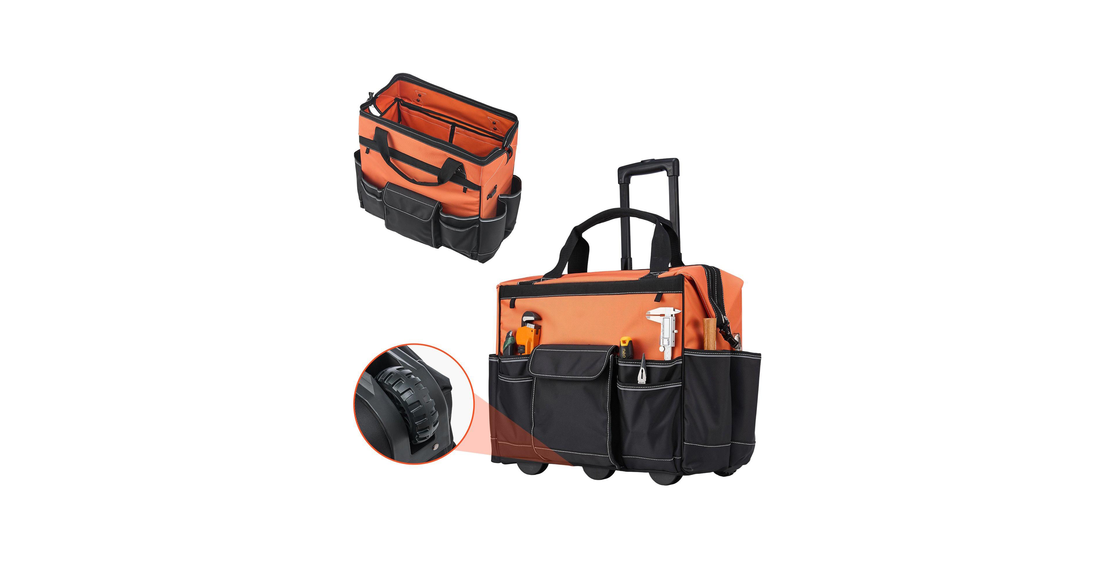 Mecale Rolling Tool Bag on Wheels, 110 lb Capacity, 27 Pockets Heavy-Duty Tool Organizer, Telescoping Handle, Stable Base