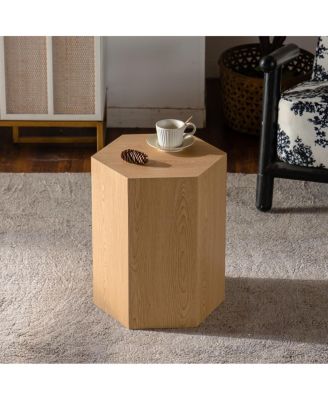 Streamdale Hexagon Wood Grain Coffee Table - Modern End Table for Small Spaces (15.75"x13.58"x18.9