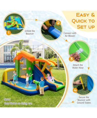 Inflatable 8 in 1 Water Park Bounce House with Slide Pool Climbing Wall and Games