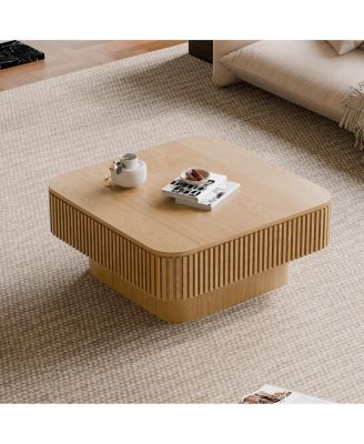 31.5" Solid Wood Veneered Modern Coffee Table with Storage